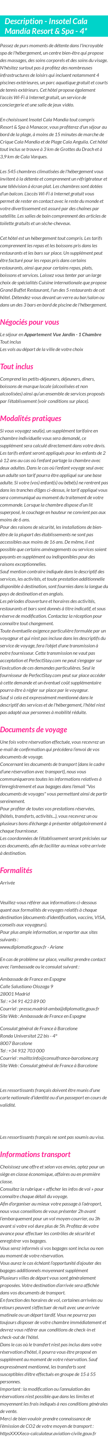 Détails du séjour