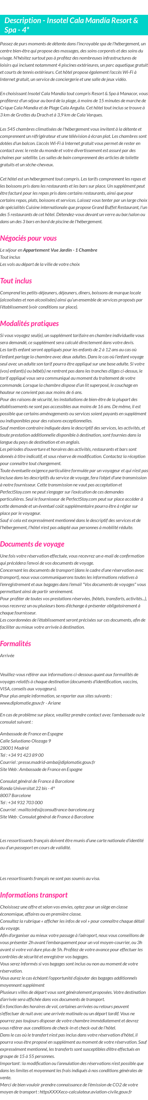 Détails du séjour