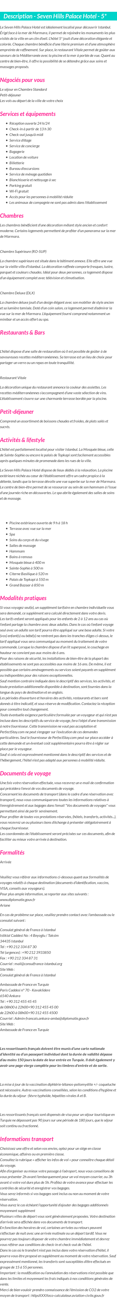 Détails du séjour