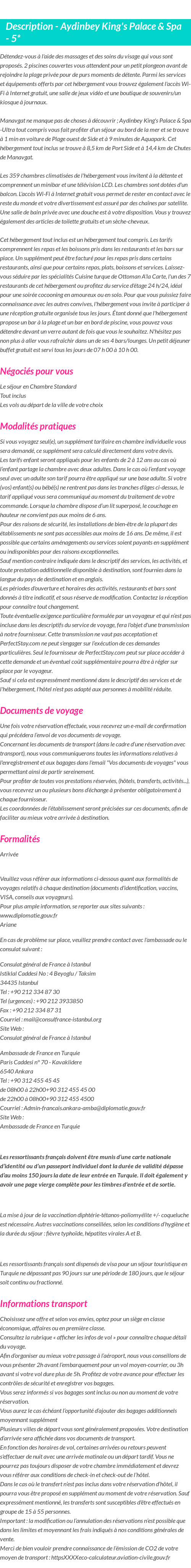 Détails du séjour