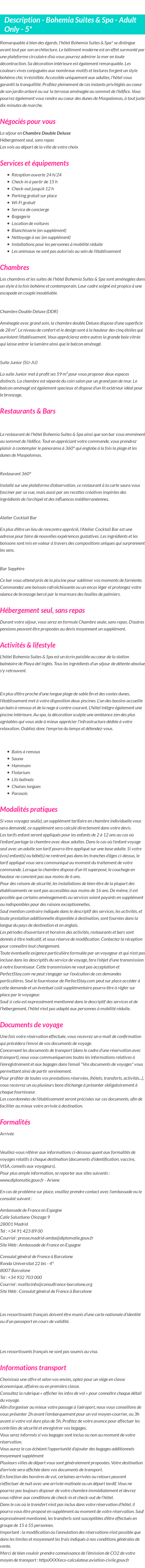 Détails du séjour
