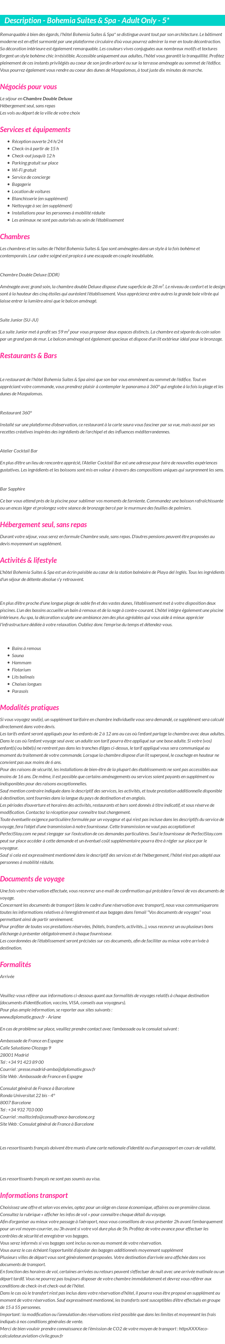 Détails du séjour