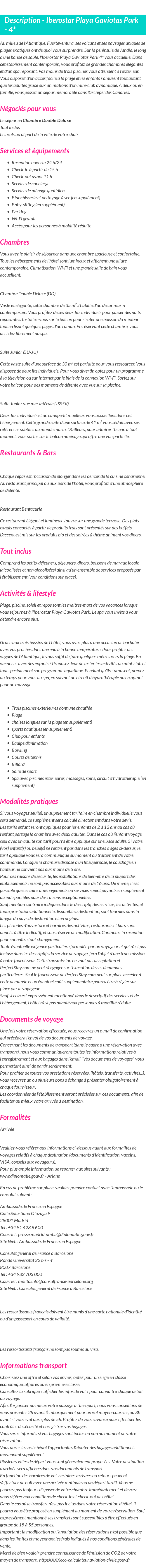 Détails du séjour