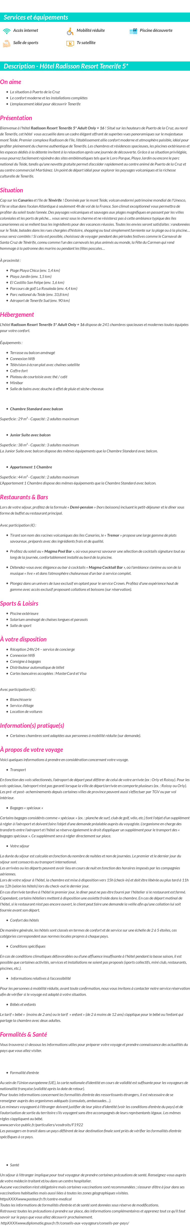 Détails du séjour