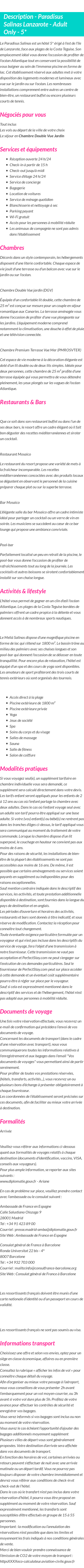 Détails du séjour