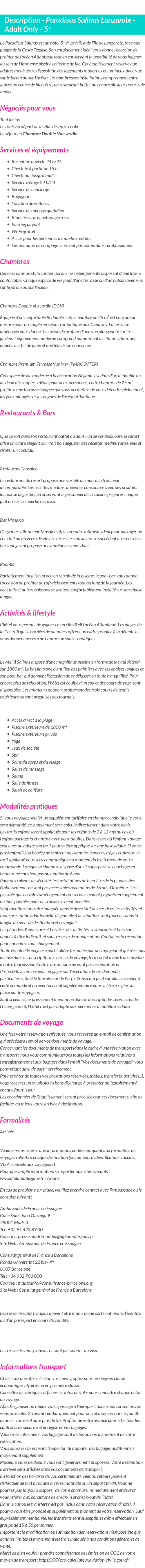 Détails du séjour