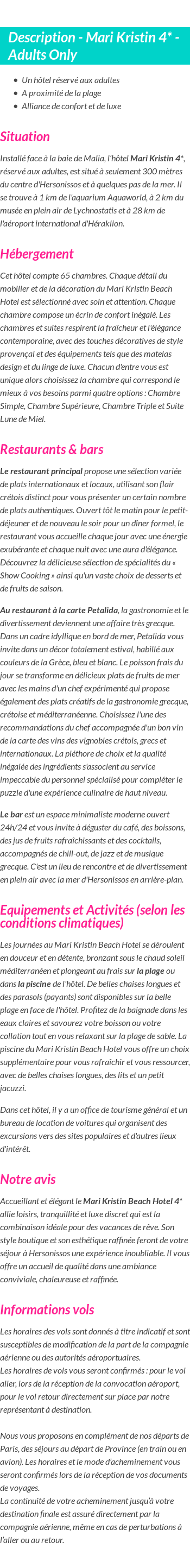 Détails du séjour