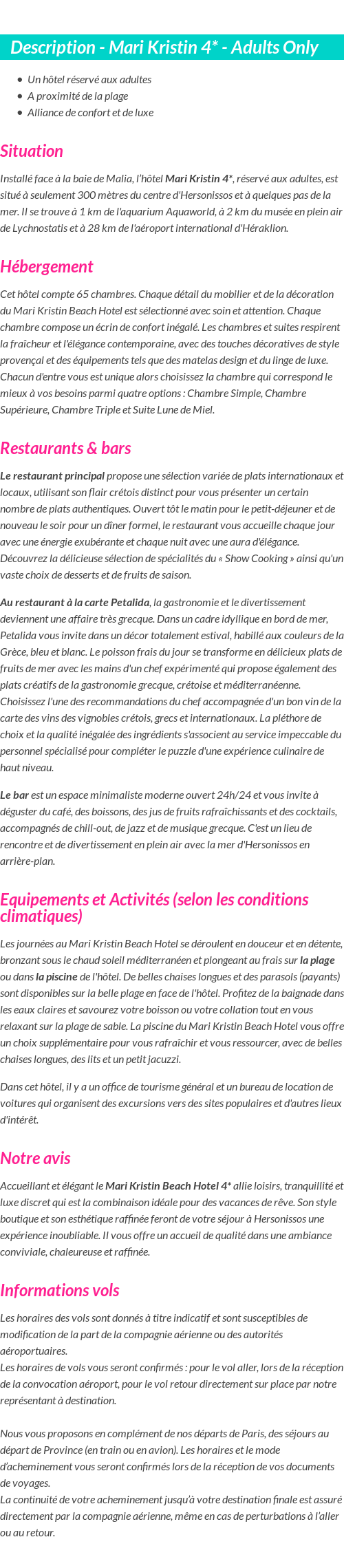 Détails du séjour