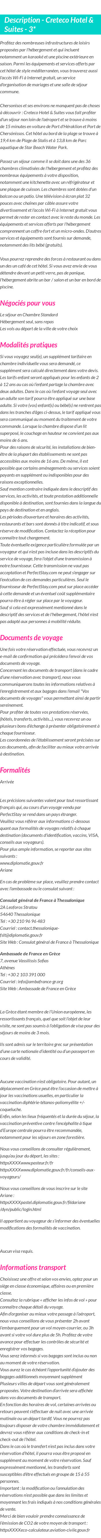 Détails du séjour