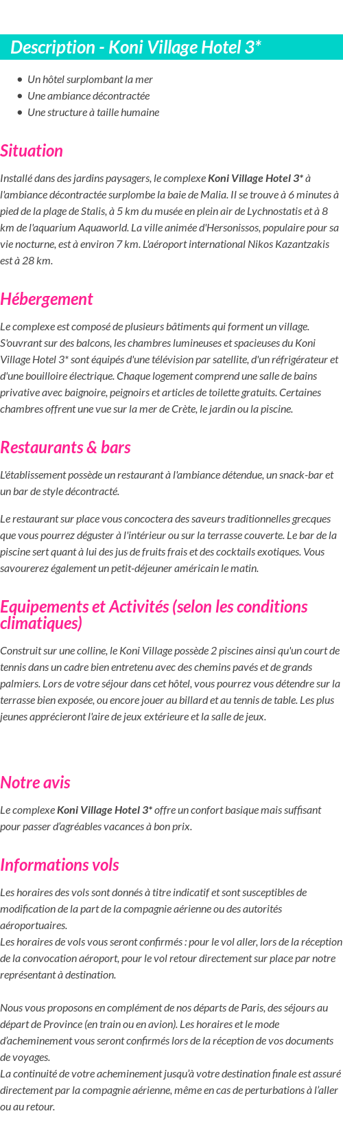 Détails du séjour