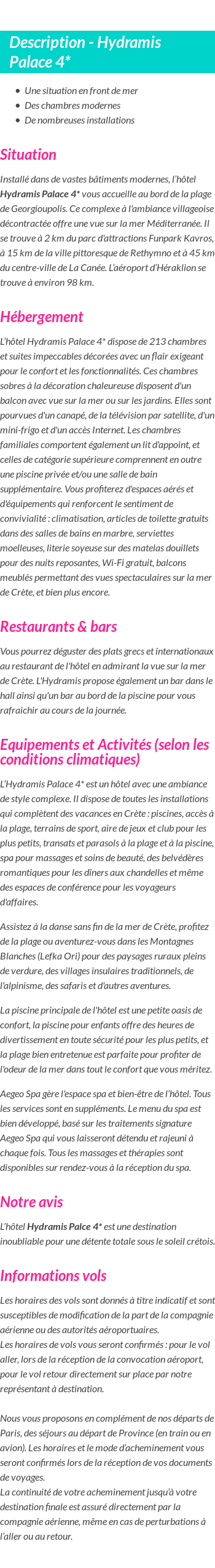 Détails du séjour