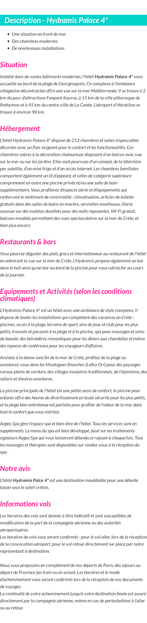 Détails du séjour