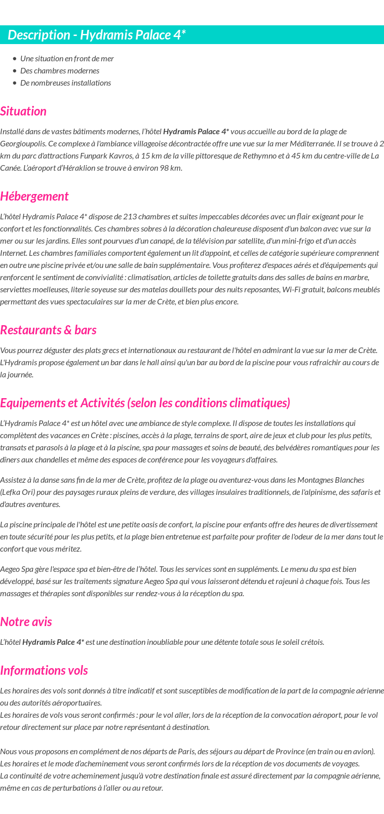 Détails du séjour