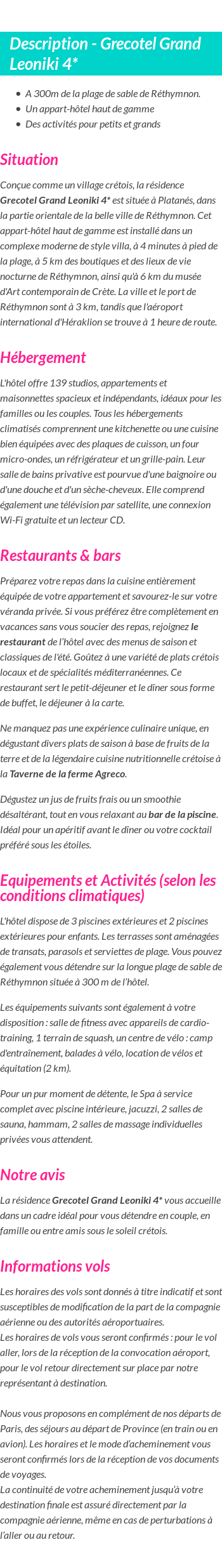Détails du séjour