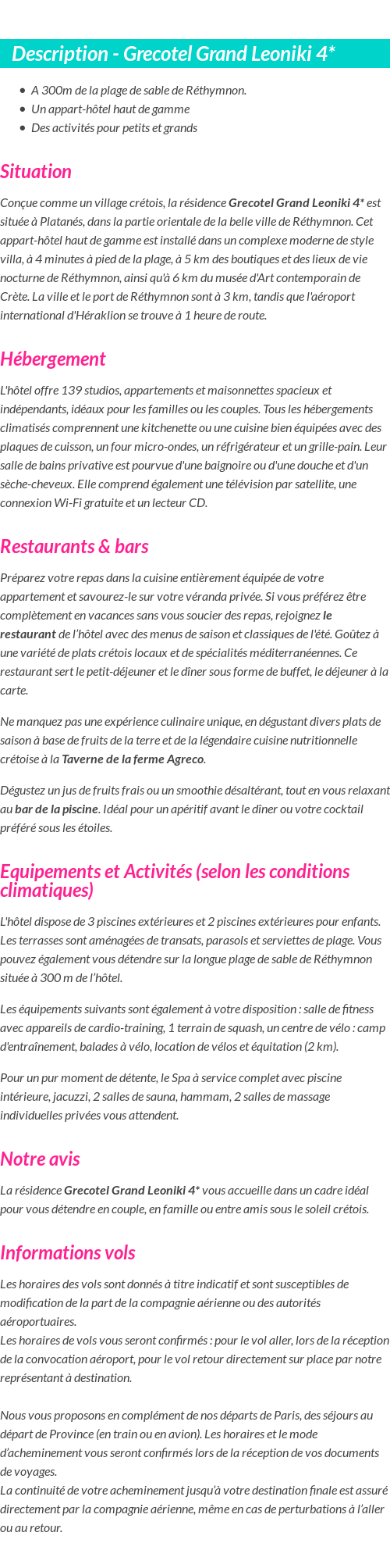 Détails du séjour