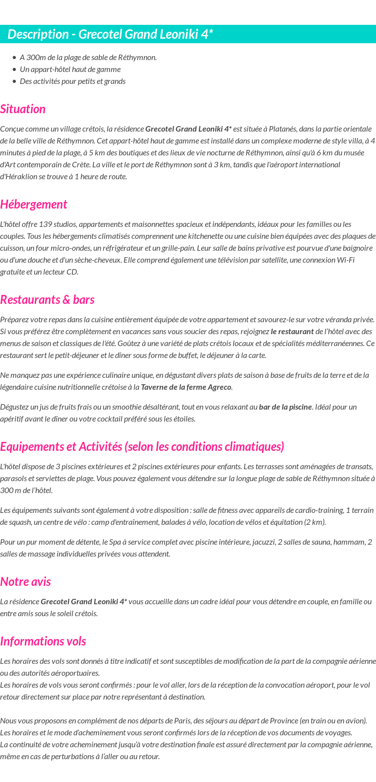 Détails du séjour