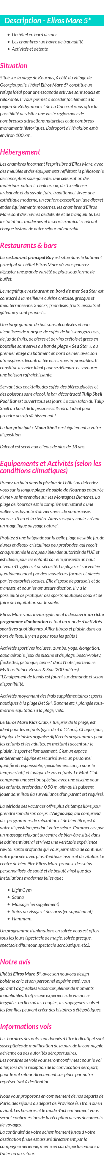 Détails du séjour