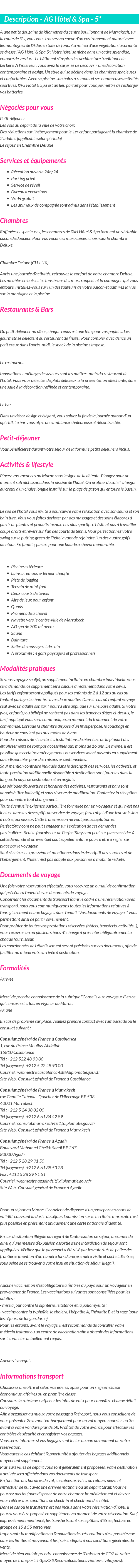 Détails du séjour
