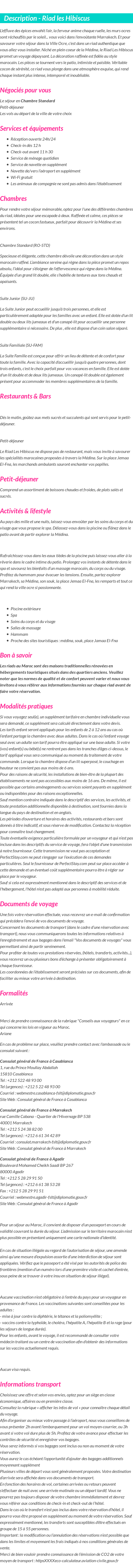 Détails du séjour