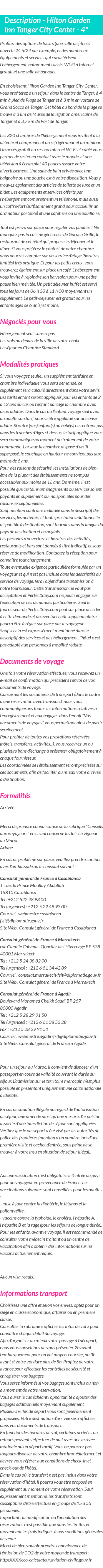 Détails du séjour