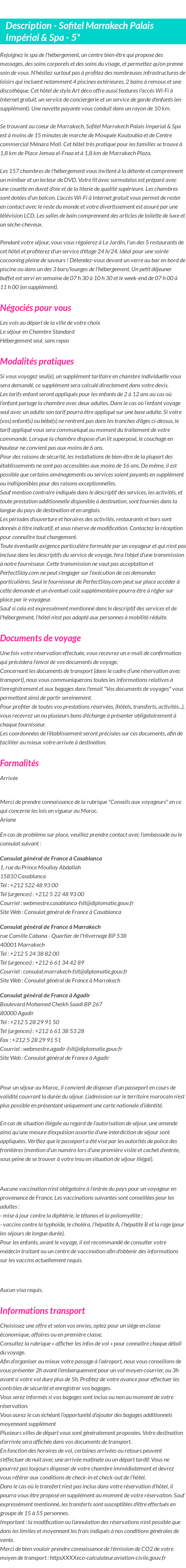 Détails du séjour