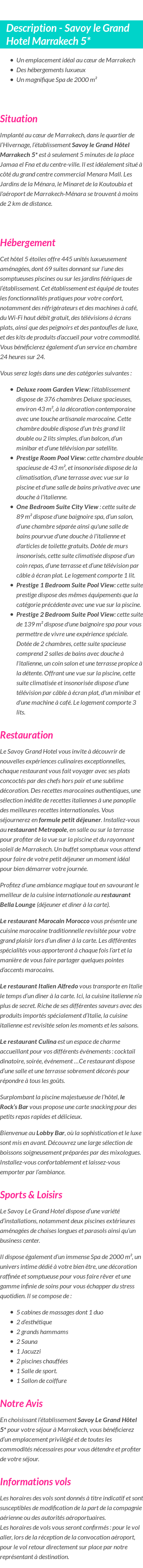 Détails du séjour