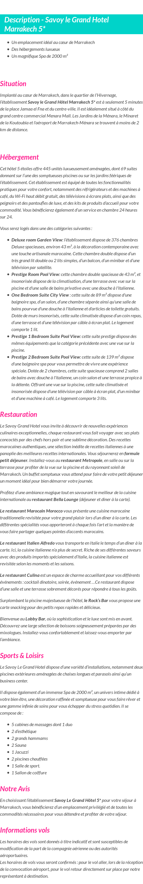 Détails du séjour