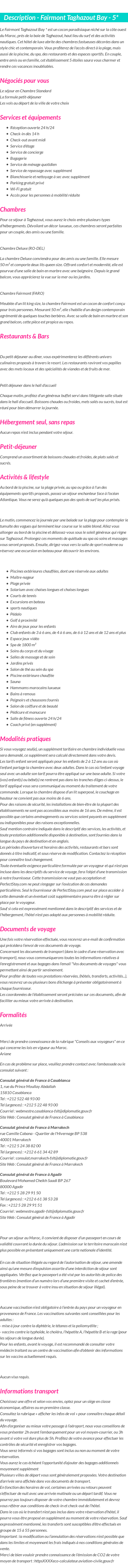 Détails du séjour