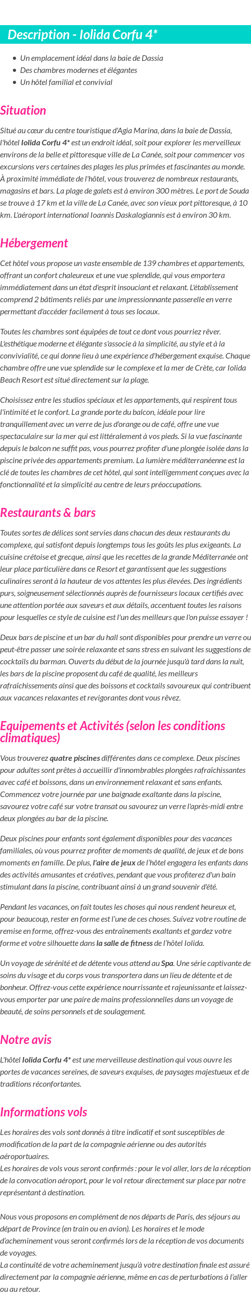 Détails du séjour