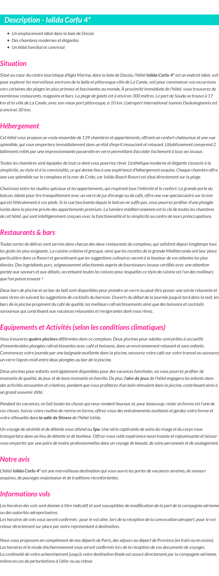 Détails du séjour
