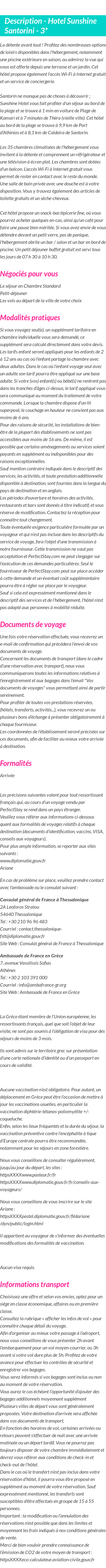 Détails du séjour