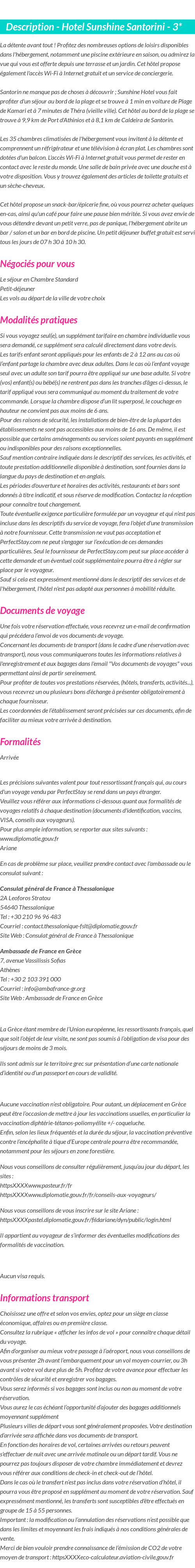 Détails du séjour