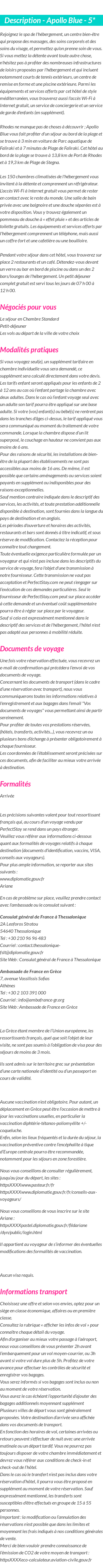 Détails du séjour