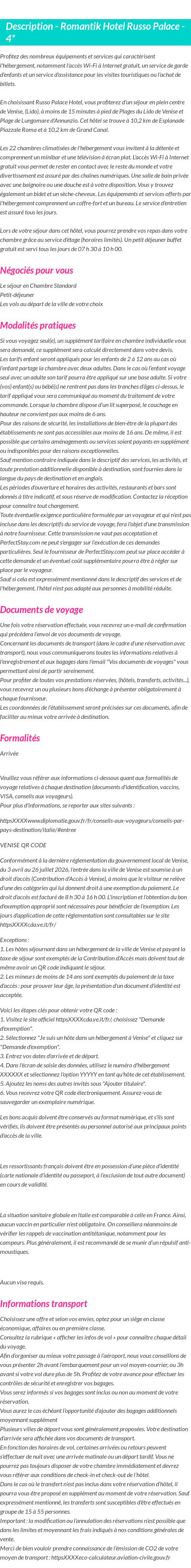 Détails du séjour