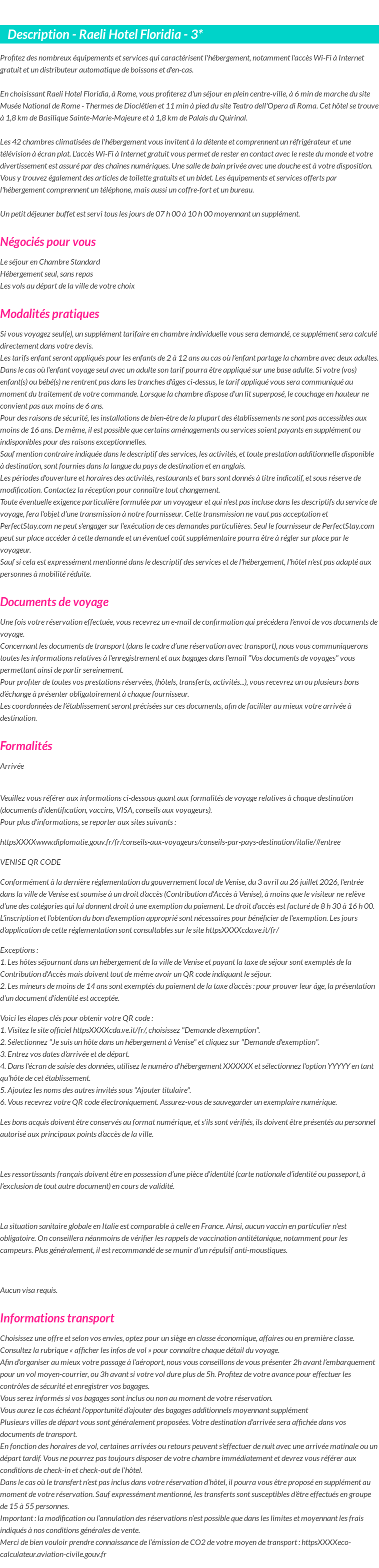 Détails du séjour
