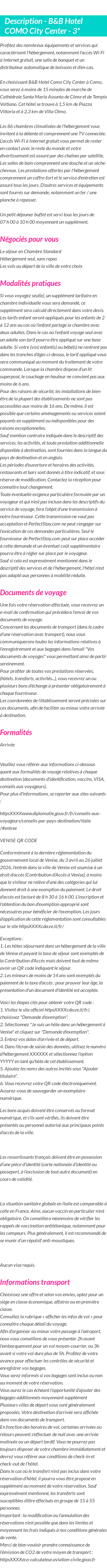Détails du séjour