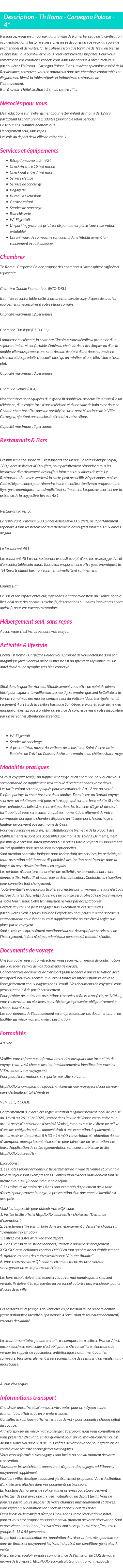 Détails du séjour