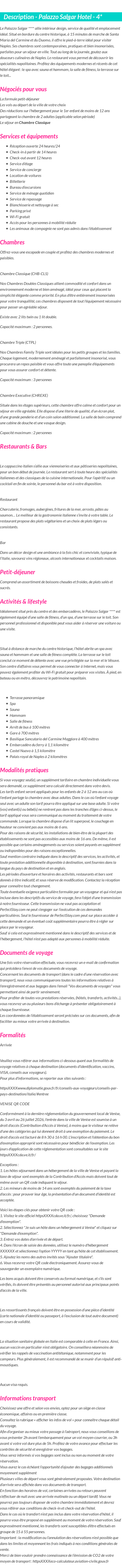 Détails du séjour