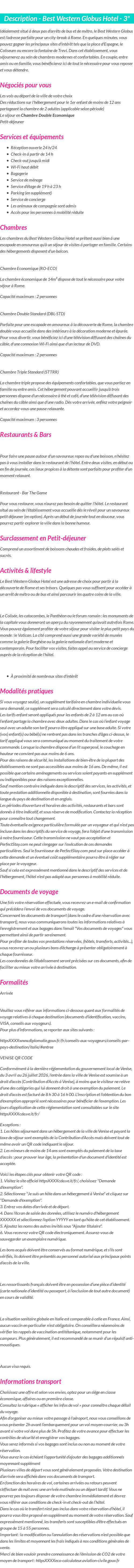 Détails du séjour