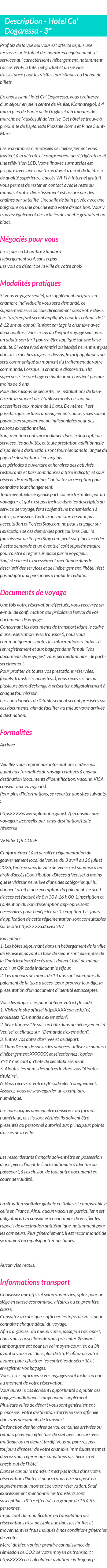 Détails du séjour
