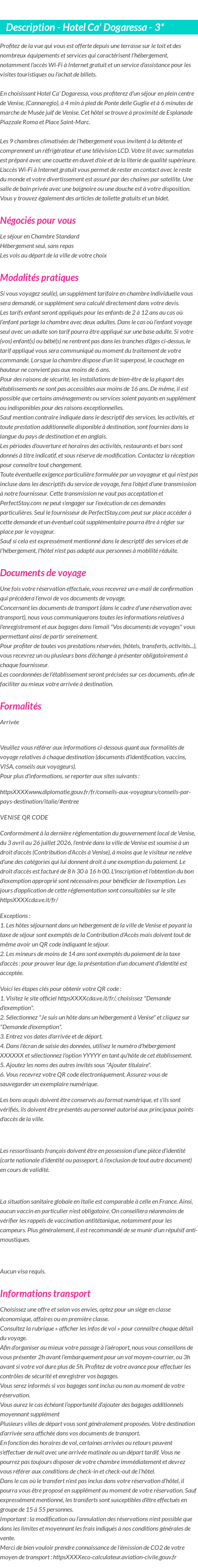 Détails du séjour