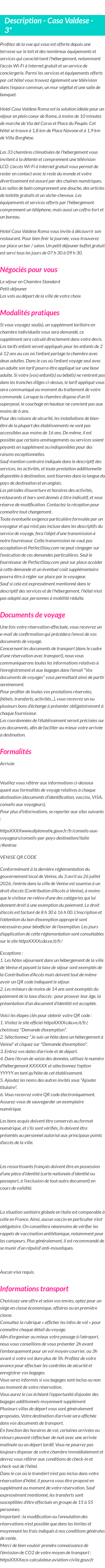 Détails du séjour