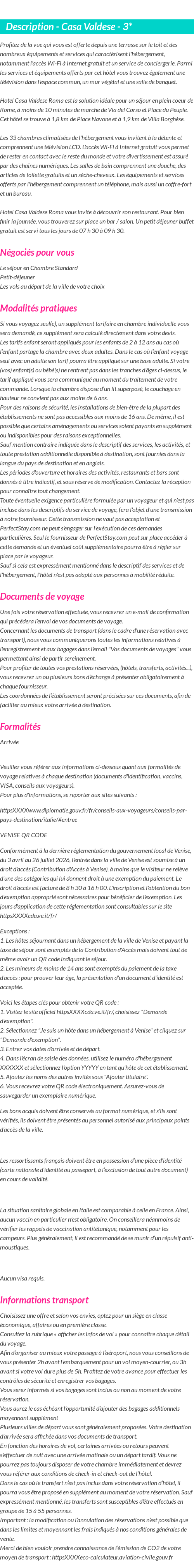 Détails du séjour