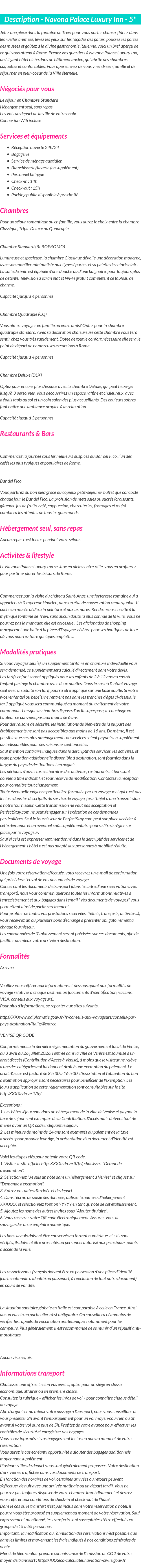 Détails du séjour