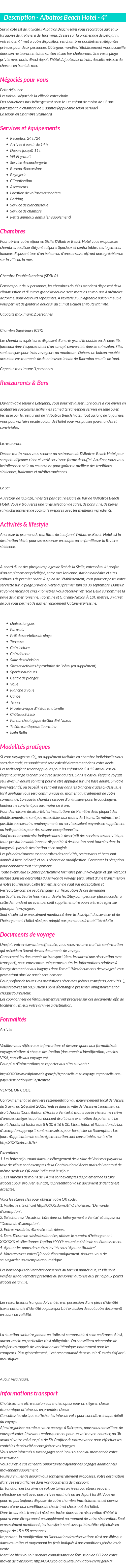 Détails du séjour