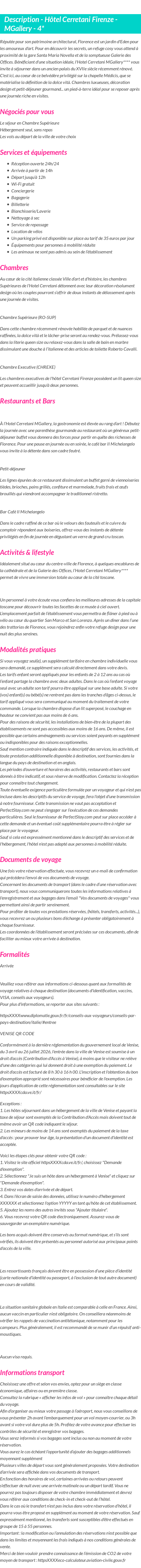 Détails du séjour