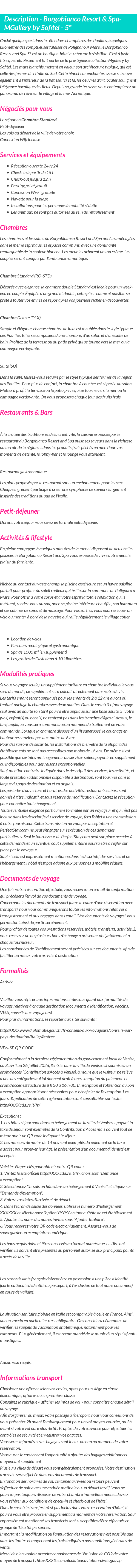 Détails du séjour