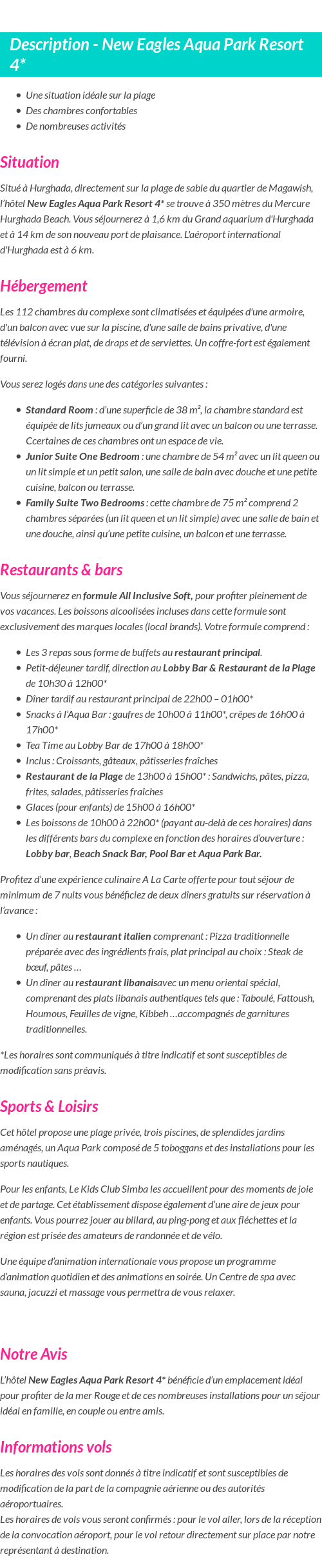 Détails du séjour