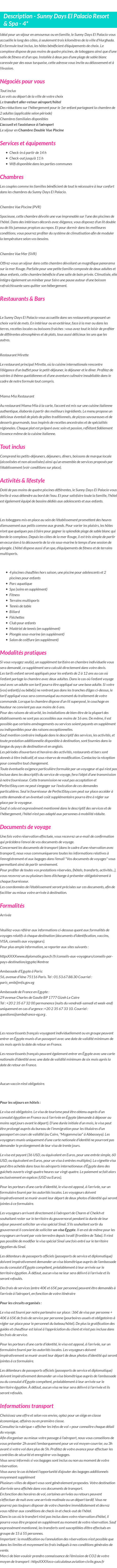 Détails du séjour