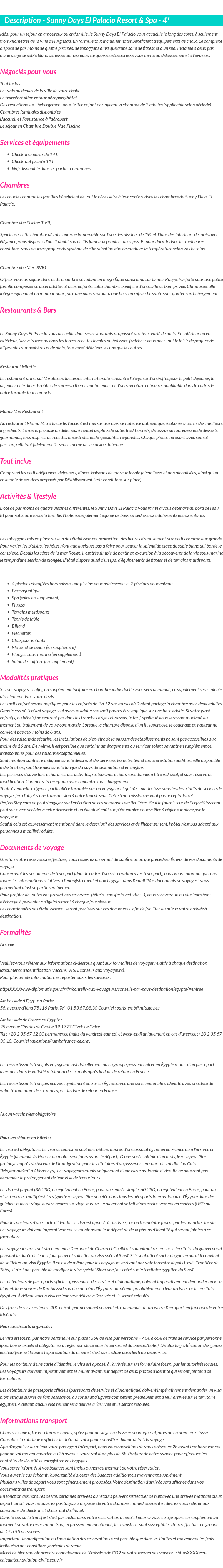 Détails du séjour